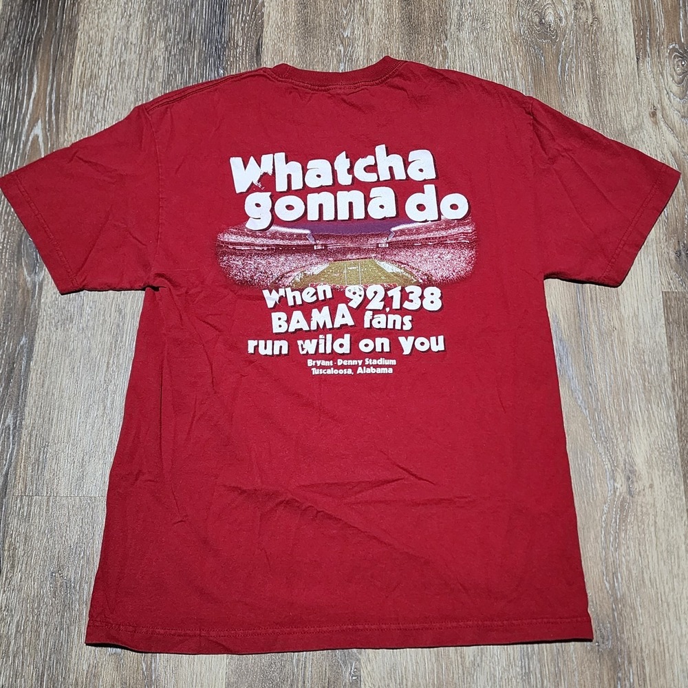 Vintage NCAA Football Alabama Crimson Tide Red T-Shirt Mens Large Double Sided